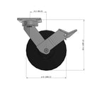 8"x2" Ergonomic Caster – USA Kingpinless Rig, Trionix Steel Replacement Wheel, Face Brake