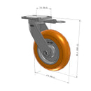 8"x2" Ergonomic Caster – USA Kingpinless Rig, MAX-Efficiency Orange Poly Wheel, Swivel Lock