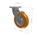 8"x2" Ergonomic Caster – USA Kingpinless Rig, MAX-Efficiency Orange Poly Wheel, Side Brake