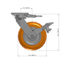 8"x2" Ergonomic Caster – USA Kingpinless Rig, MAX-Efficiency Orange Poly Wheel, Metal Face Brake, Swivel Lock