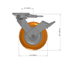 8"x2" Ergonomic Caster – USA Kingpinless Rig, MAX-Efficiency Orange Poly Wheel, Face Brake, Swivel Lock
