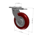 8"x2" Ergonomic Caster – USA Kingpinless Rig, MAX-Efficiency Maroon Poly Wheel, Swivel Lock