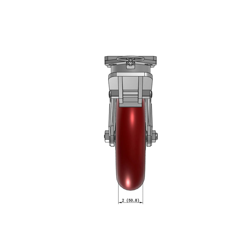 8"x2" Ergonomic Caster – USA Kingpinless Rig, MAX-Efficiency Maroon Poly Wheel, Face Brake, Swivel Lock