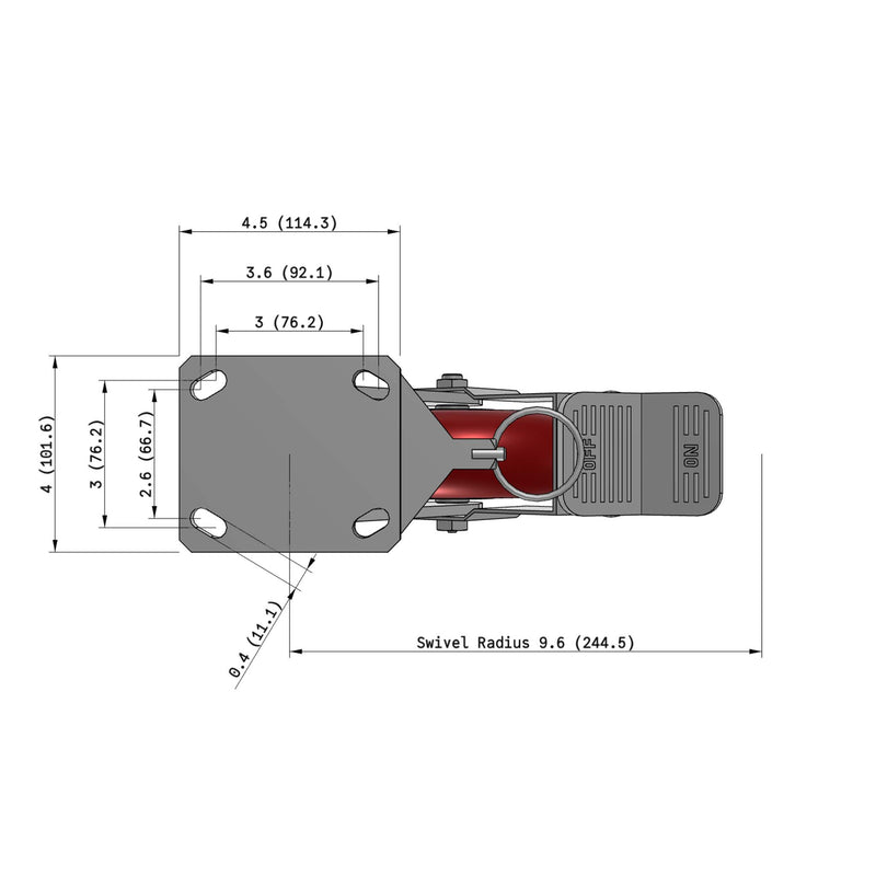 8"x2" Ergonomic Caster – USA Kingpinless Rig, MAX-Efficiency Maroon Poly Wheel, Face Brake, Swivel Lock