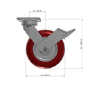 8"x2" Ergonomic Caster – USA Kingpinless Rig, MAX-Efficiency Maroon Poly Wheel, Face Brake