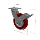 8"x2" Ergonomic Caster – USA Kingpinless Rig, MAX-Efficiency Maroon Poly Wheel, Face Brake