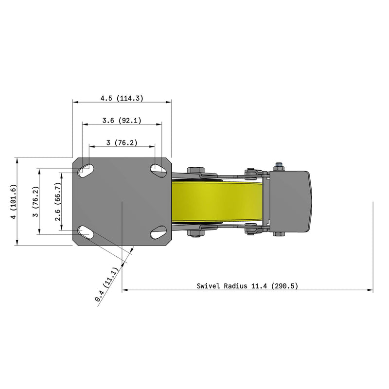 8"x2" Ergonomic Caster – USA Kingpinless Rig, Heavy-Duty Polyurethane Wheel, Metal Face Brake