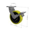 8"x2" Ergonomic Caster – USA Kingpinless Rig, Heavy-Duty Polyurethane Wheel, Metal Face Brake