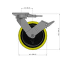 8"x2" Ergonomic Caster – USA Kingpinless Rig, Heavy-Duty Polyurethane Wheel, Face Brake, Swivel Lock