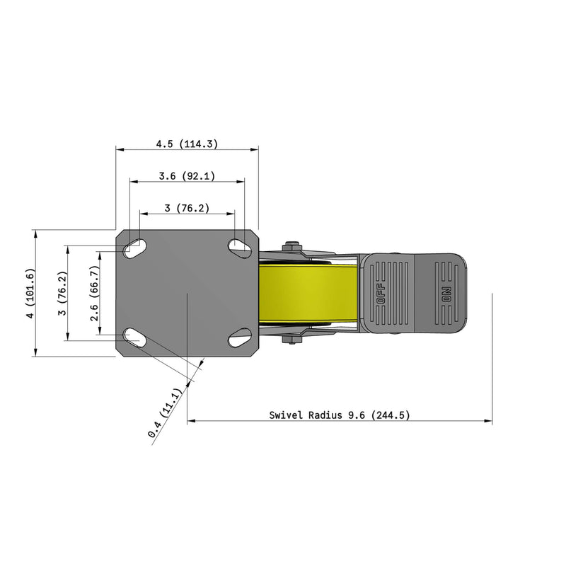 8"x2" Ergonomic Caster – USA Kingpinless Rig, Heavy-Duty Polyurethane Wheel, Face Brake