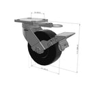 6"x2" Ergonomic Caster – USA Kingpinless Rig, Trionix Steel Replacement Wheel, Metal Face Brake, Swivel Lock