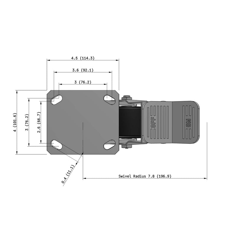 6"x2" Ergonomic Caster – USA Kingpinless Rig, Trionix Steel Replacement Wheel, Face Brake