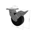 6"x2" Ergonomic Caster – USA Kingpinless Rig, Trionix Steel Replacement Wheel, Face Brake