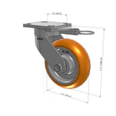 6"x2" Ergonomic Caster – USA Kingpinless Rig, MAX-Efficiency Orange Poly Wheel, Swivel Lock