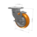 6"x2" Ergonomic Caster – USA Kingpinless Rig, MAX-Efficiency Orange Poly Wheel, Side Brake