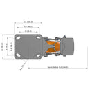 6"x2" Ergonomic Caster – USA Kingpinless Rig, MAX-Efficiency Orange Poly Wheel, Metal Face Brake, Swivel Lock