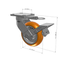 6"x2" Ergonomic Caster – USA Kingpinless Rig, MAX-Efficiency Orange Poly Wheel, Metal Face Brake, Swivel Lock