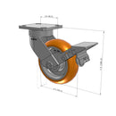 6"x2" Ergonomic Caster – USA Kingpinless Rig, MAX-Efficiency Orange Poly Wheel, Metal Face Brake