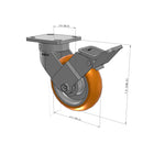 6"x2" Ergonomic Caster – USA Kingpinless Rig, MAX-Efficiency Orange Poly Wheel, Face Brake