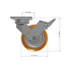 6"x2" Ergonomic Caster – USA Kingpinless Rig, MAX-Efficiency Orange Poly Wheel, Face Brake