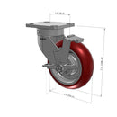 6"x2" Ergonomic Caster – USA Kingpinless Rig, MAX-Efficiency Maroon Poly Wheel, Side Brake