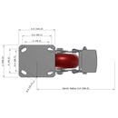 6"x2" Ergonomic Caster – USA Kingpinless Rig, MAX-Efficiency Maroon Poly Wheel, Metal Face Brake