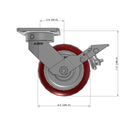 6"x2" Ergonomic Caster – USA Kingpinless Rig, MAX-Efficiency Maroon Poly Wheel, Metal Face Brake