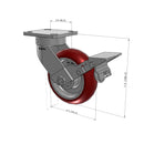 6"x2" Ergonomic Caster – USA Kingpinless Rig, MAX-Efficiency Maroon Poly Wheel, Metal Face Brake