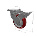 6"x2" Ergonomic Caster – USA Kingpinless Rig, MAX-Efficiency Maroon Poly Wheel, Face Brake, Swivel Lock