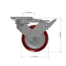 6"x2" Ergonomic Caster – USA Kingpinless Rig, MAX-Efficiency Maroon Poly Wheel, Face Brake, Swivel Lock
