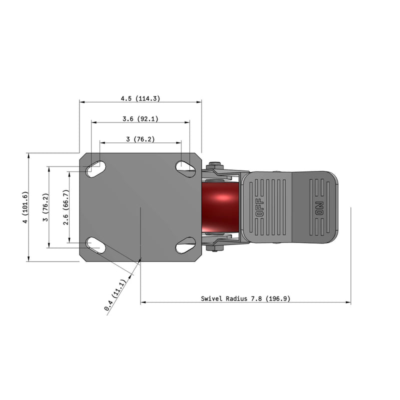 6"x2" Ergonomic Caster – USA Kingpinless Rig, MAX-Efficiency Maroon Poly Wheel, Face Brake