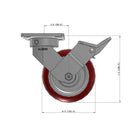 6"x2" Ergonomic Caster – USA Kingpinless Rig, MAX-Efficiency Maroon Poly Wheel, Face Brake