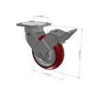 6"x2" Ergonomic Caster – USA Kingpinless Rig, MAX-Efficiency Maroon Poly Wheel, Face Brake