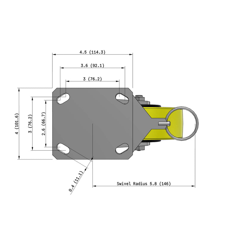 6"x2" Ergonomic Caster – USA Kingpinless Rig, Heavy-Duty Polyurethane Wheel, Swivel Lock