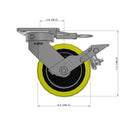 6"x2" Ergonomic Caster – USA Kingpinless Rig, Heavy-Duty Polyurethane Wheel, Metal Face Brake, Swivel Lock
