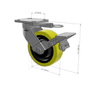 6"x2" Ergonomic Caster – USA Kingpinless Rig, Heavy-Duty Polyurethane Wheel, Metal Face Brake, Swivel Lock