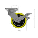 6"x2" Ergonomic Caster – USA Kingpinless Rig, Heavy-Duty Polyurethane Wheel, Metal Face Brake