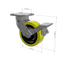6"x2" Ergonomic Caster – USA Kingpinless Rig, Heavy-Duty Polyurethane Wheel, Metal Face Brake