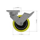 6"x2" Ergonomic Caster – USA Kingpinless Rig, Heavy-Duty Polyurethane Wheel, Face Brake