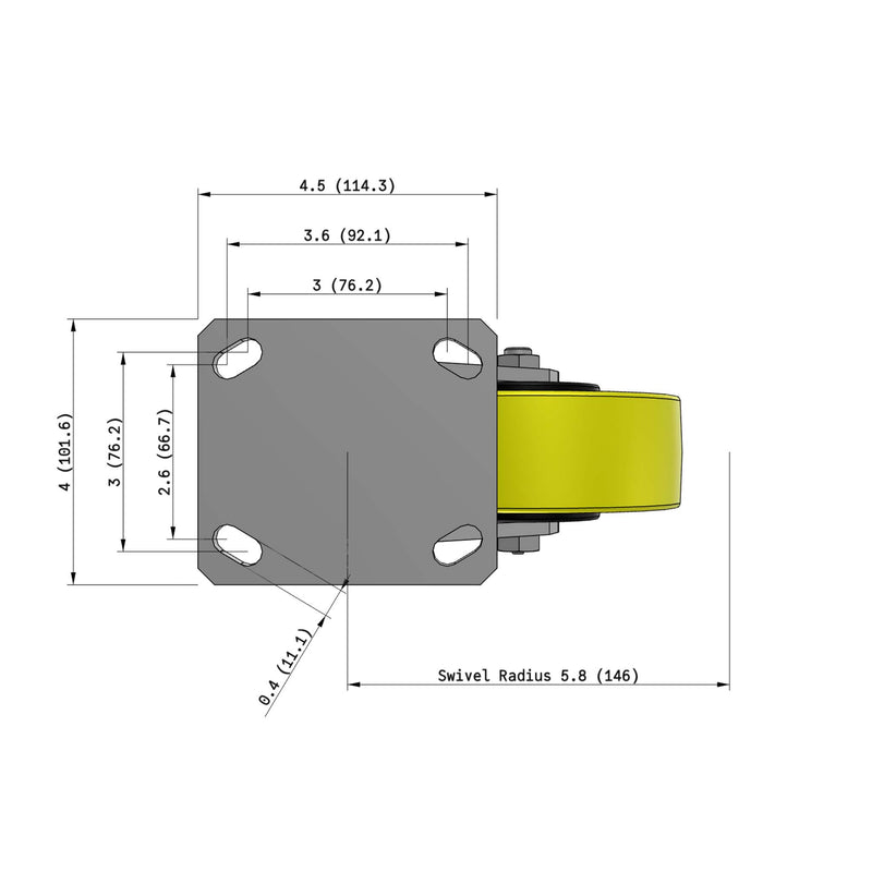 6"x2" Ergonomic Caster – USA Kingpinless Rig, Heavy-Duty Polyurethane Wheel