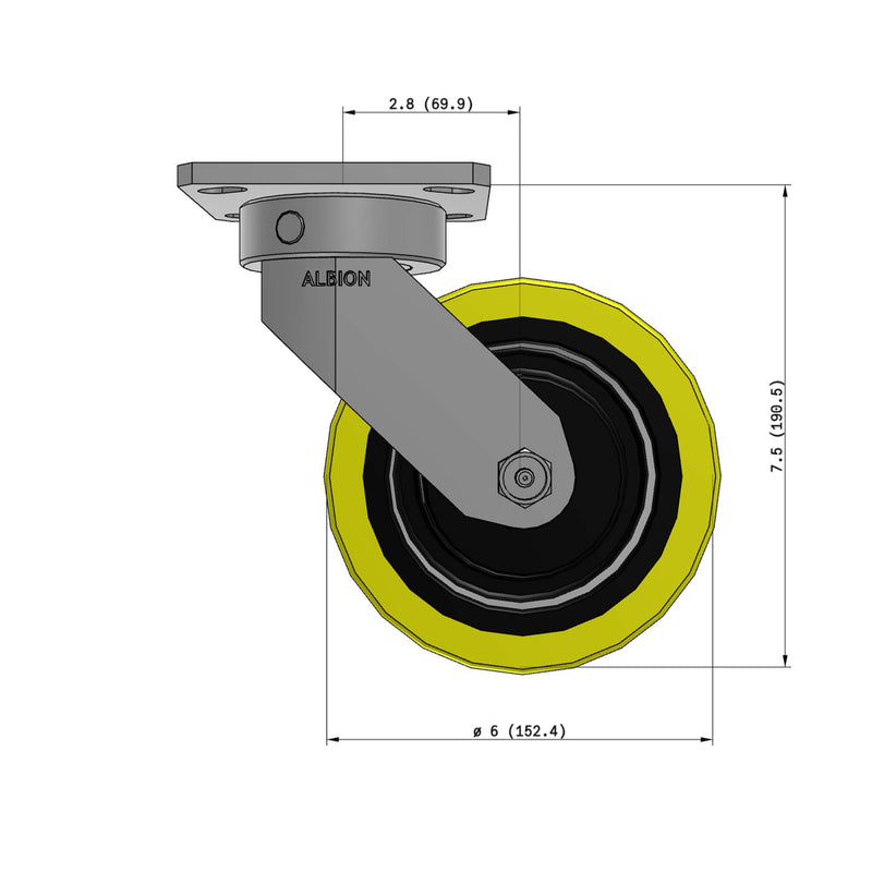 6"x2" Ergonomic Caster – USA Kingpinless Rig, Heavy-Duty Polyurethane Wheel