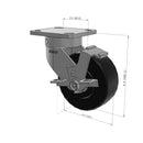 5"x2" Ergonomic Caster – USA Kingpinless Rig, Trionix Steel Replacement Wheel, Side Brake