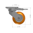 5"x2" Ergonomic Caster – USA Kingpinless Rig, MAX-Efficiency Orange Poly Wheel, Swivel Lock