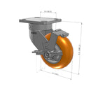 5"x2" Ergonomic Caster – USA Kingpinless Rig, MAX-Efficiency Orange Poly Wheel, Side Brake