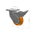 5"x2" Ergonomic Caster – USA Kingpinless Rig, MAX-Efficiency Orange Poly Wheel, Face Brake