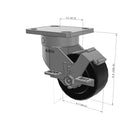 4"x2" Ergonomic Caster – USA Kingpinless Rig, Trionix Steel Replacement Wheel, Side Brake