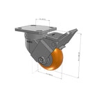 4"x2" Ergonomic Caster – USA Kingpinless Rig, MAX-Efficiency Orange Poly Wheel, Face Brake
