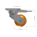 4"x2" Ergonomic Caster – USA Kingpinless Rig, MAX-Efficiency Orange Poly Wheel, Swivel Lock
