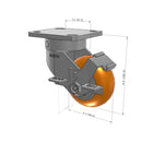 4"x2" Ergonomic Caster – USA Kingpinless Rig, MAX-Efficiency Orange Poly Wheel, Side Brake