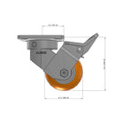 4"x2" Ergonomic Caster – USA Kingpinless Rig, MAX-Efficiency Orange Poly Wheel, Face Brake